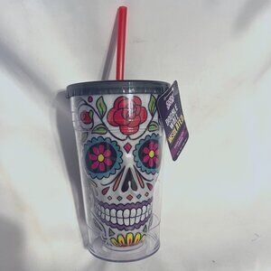 Cool Gear-NWT 3D Sugar Skull-Day of the Dead 18oz. Tumbler/Travel Cup-Red/Purple